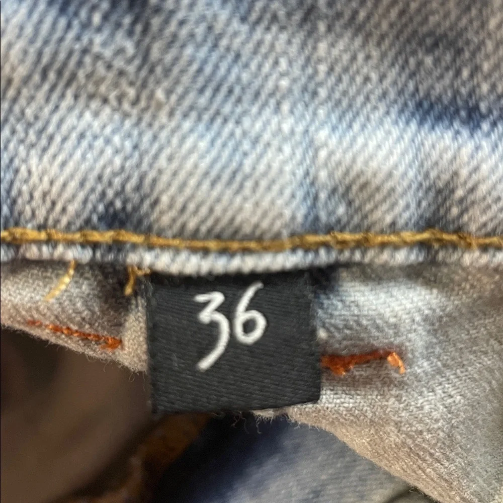 Watson Jeans Size 36 Skull Patch Distressed Punk Slogan Light Blue Graphic Denim